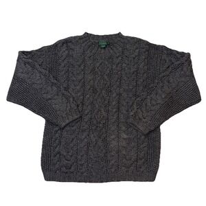 vintage 90s fisherman J CREW sweater ARAN 100% wool M irish GRUNGE chunky  Gray